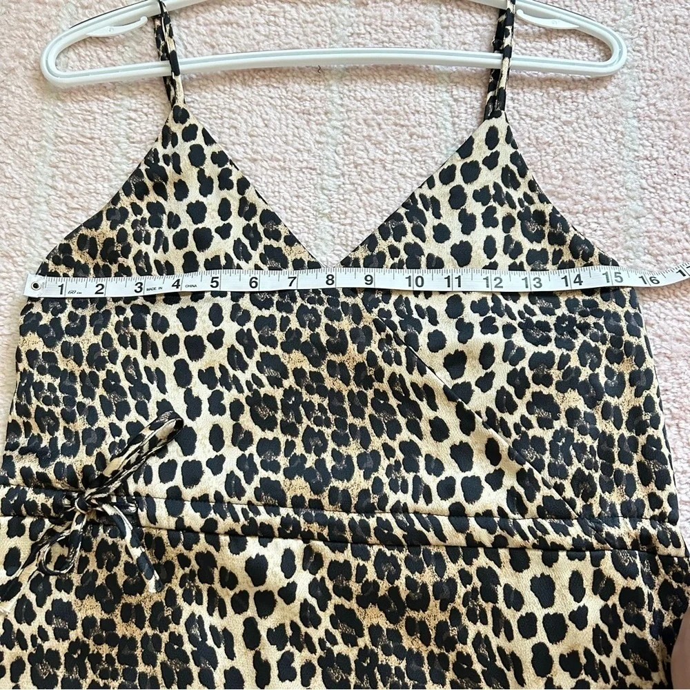 NWT L&B Leopard Satin Mini Dress Size Large Ruffles Festival Cocktail Party Boho - Picture 6 of 10